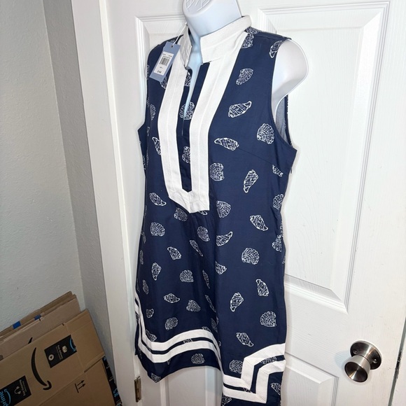 Sail to Sable Seashell Print Signature Mini Caftan Cotton Dress Mini Navy L NWT - Picture 7 of 13